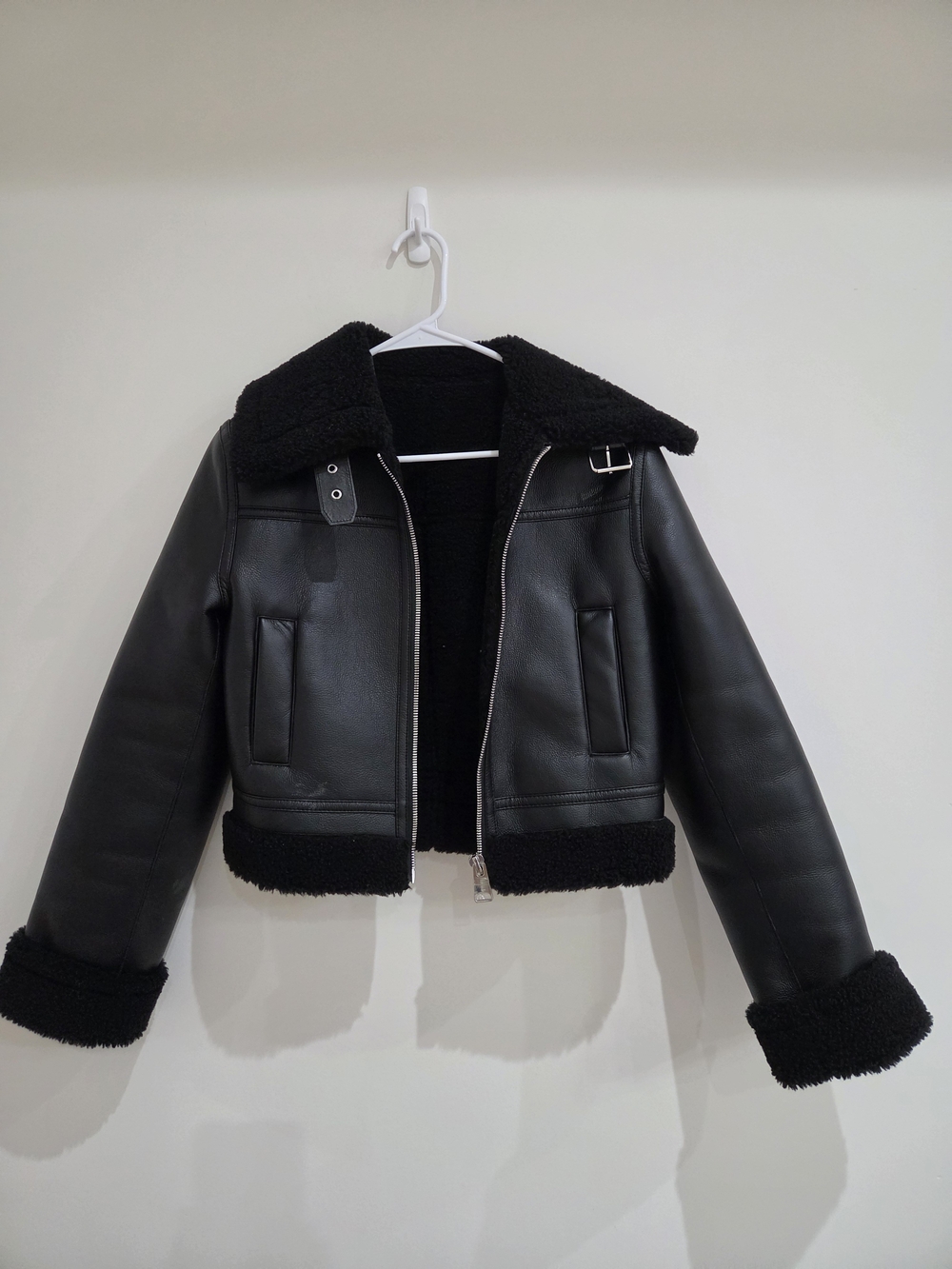 Mango Black Faux Shearling Leather aviator Jacket